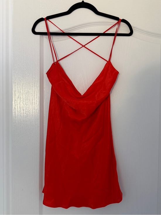 Zara Dresses & Skirts - Zara Red Orange Satin Cowl Slip Dress with Crisscross Straps